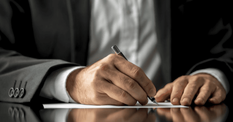 Financial Advisor writing on document