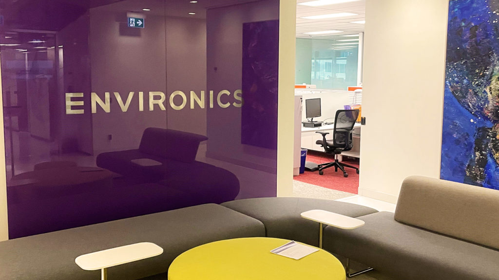 office reception with environics logo