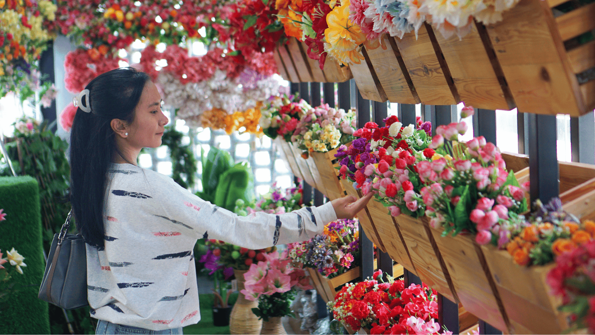 Woman shopping for flowers