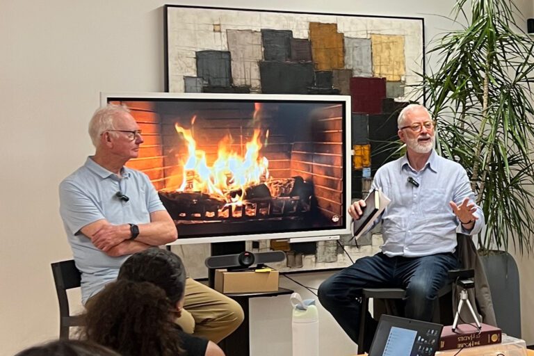 michael and barry presenting to staff in office