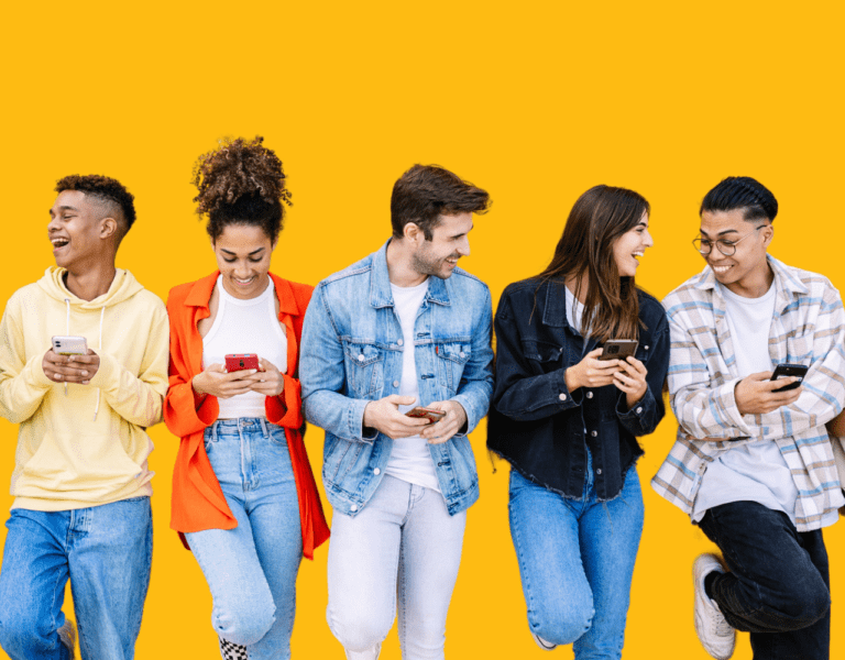 Millennials on phones banking