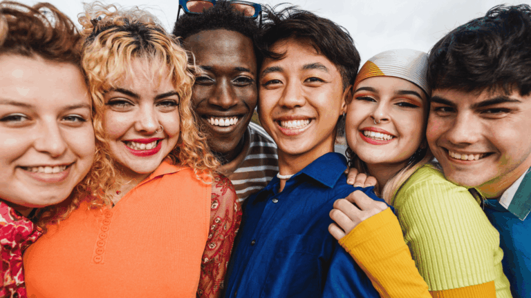 Friends smiling to he camera