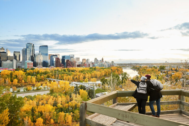 Couple exploring the city skyline