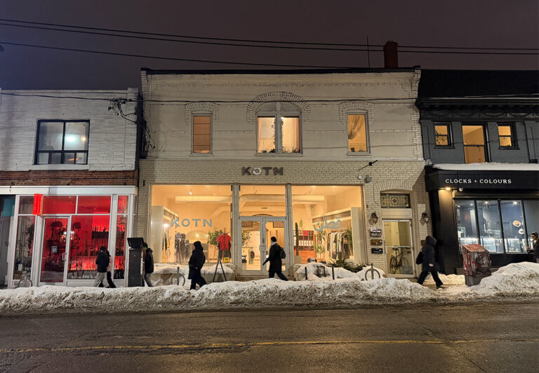 Picture of KOTN store at night on Ossington Street, Toronto