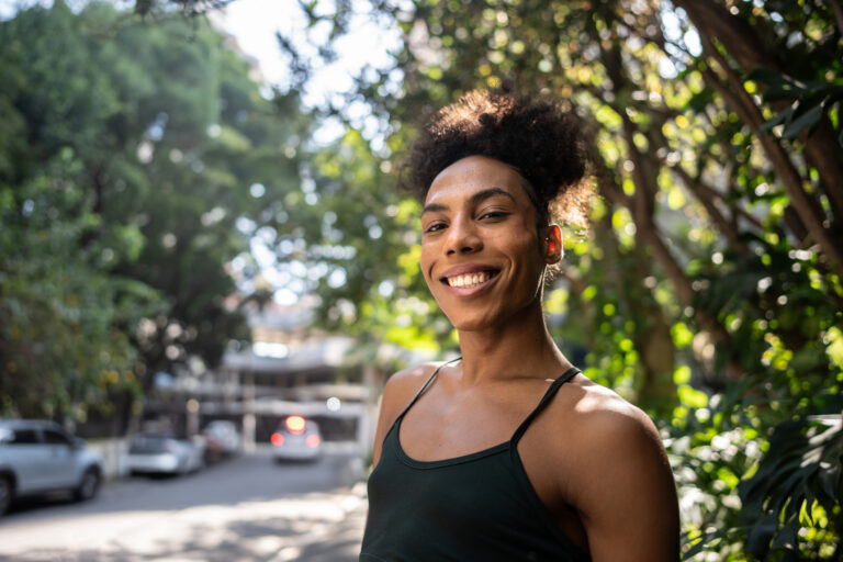 Portrait of a transgender woman outdoors
