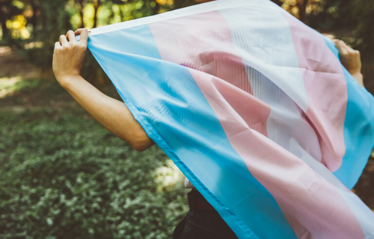 Waving transgender flag