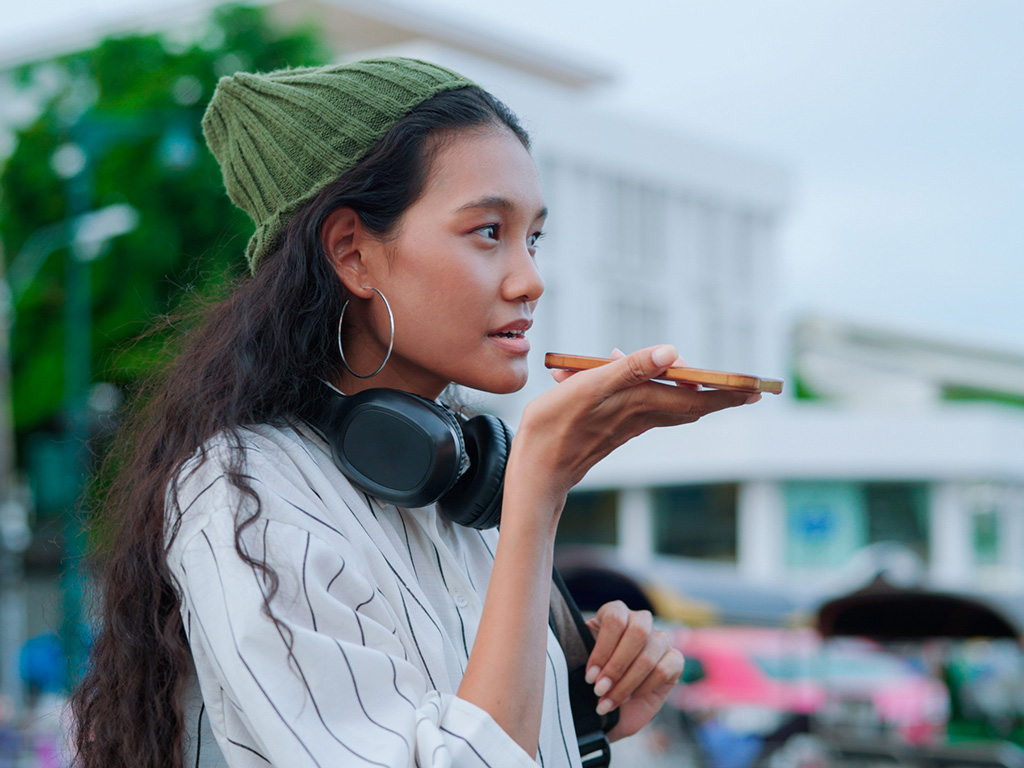 woman using voice controls