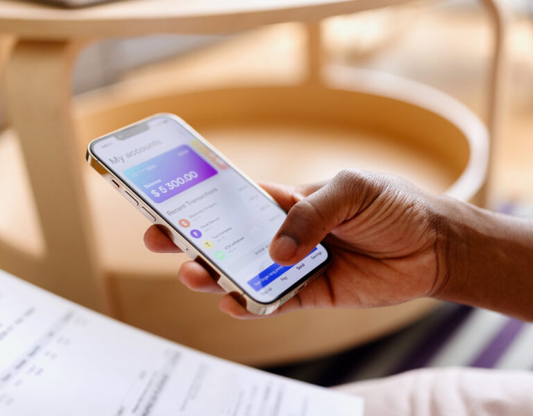 person using banking app on phone