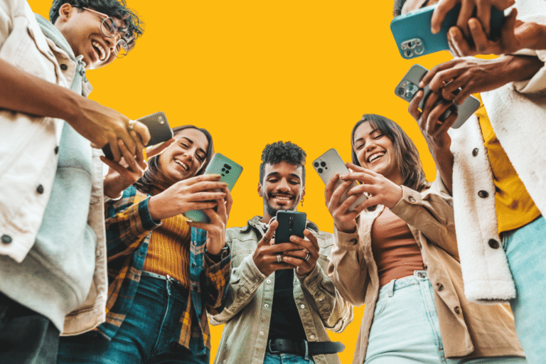 young people using social media on phones
